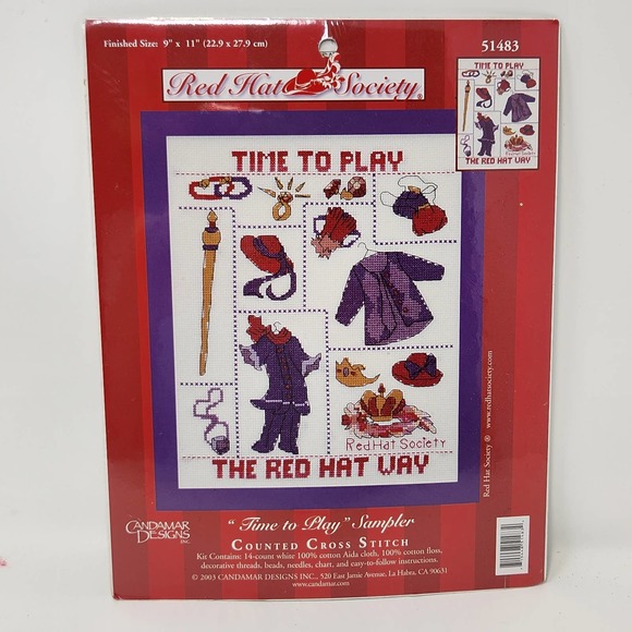 Candamar Designs Red Hat Society Counted Cross Stitch Kit 51483 Time To Play New - Picture 1 of 5